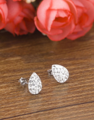 925纯银瑞士钻晶莹水滴耳钉批发——深圳市瑞利达贸易专业供应商